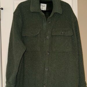 Abercrombie & Fitch Olive Green Fleece Jacket Sherpa with Buttons